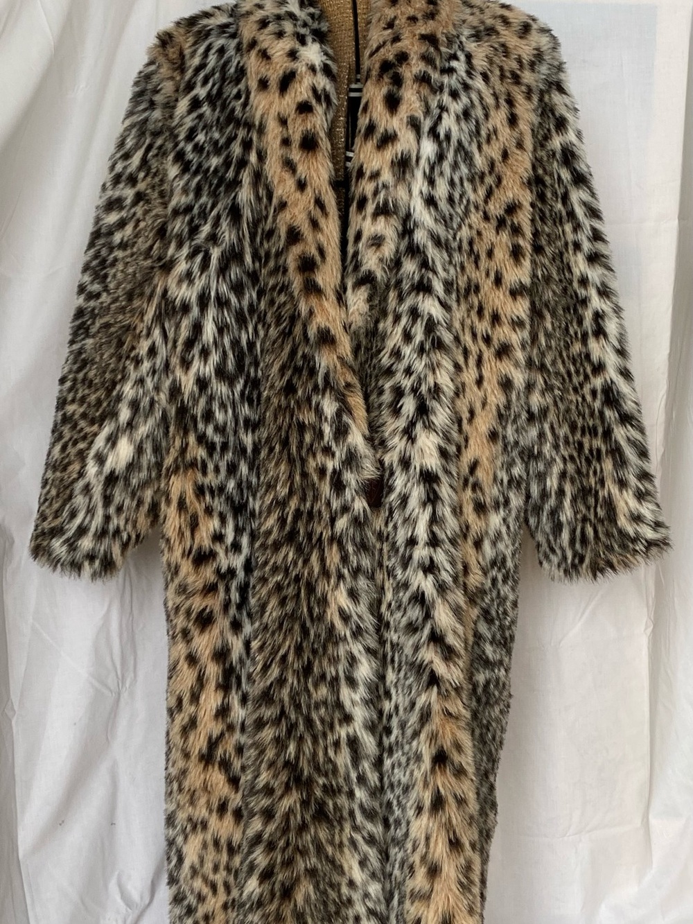 Vintage Catrina Long Faux Leopard-Print Coat